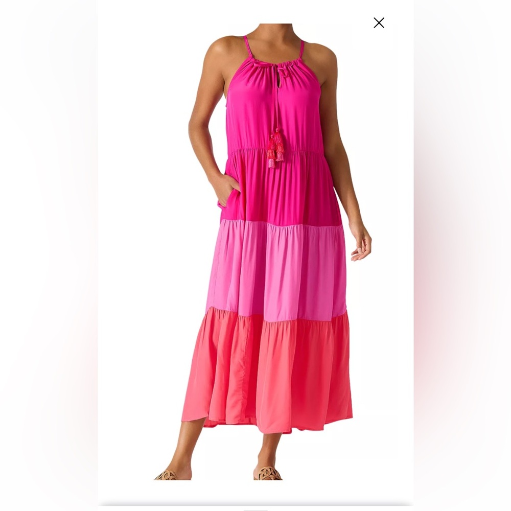 Tommy Bahama Colorblock Tier Midi Dress, NWT, S